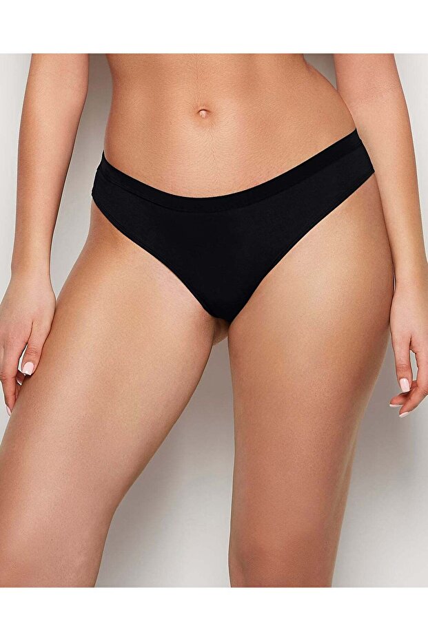Thong Panty with Vanishing Trim in Tuxedo Black