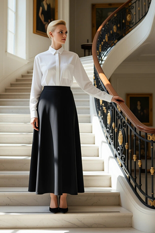 تنورة نسائية متوسطة الطول ذات سمك متوسط نمط عادي وظيفي متين ذو جودة عالية مريح وغير رسمي - 2