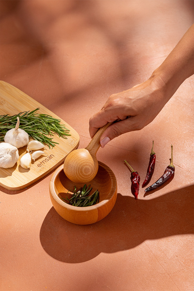 Rustik Bambu Havan Yuvarlak - 3