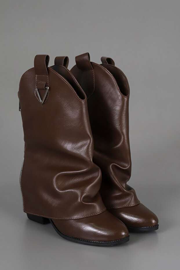 Btkv10 Half Cowboy Boots with Back Zipper Detail