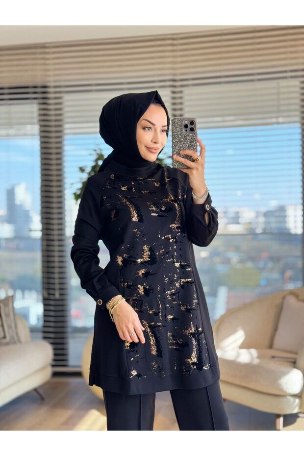 Önü Varak Baskılı Tunik - 1