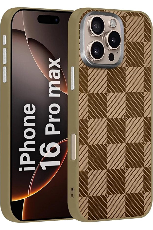 iPhone 16 Pro Max Hard TPU Case with Shockproof Bumper, Textured Non-Slip Brown (L)