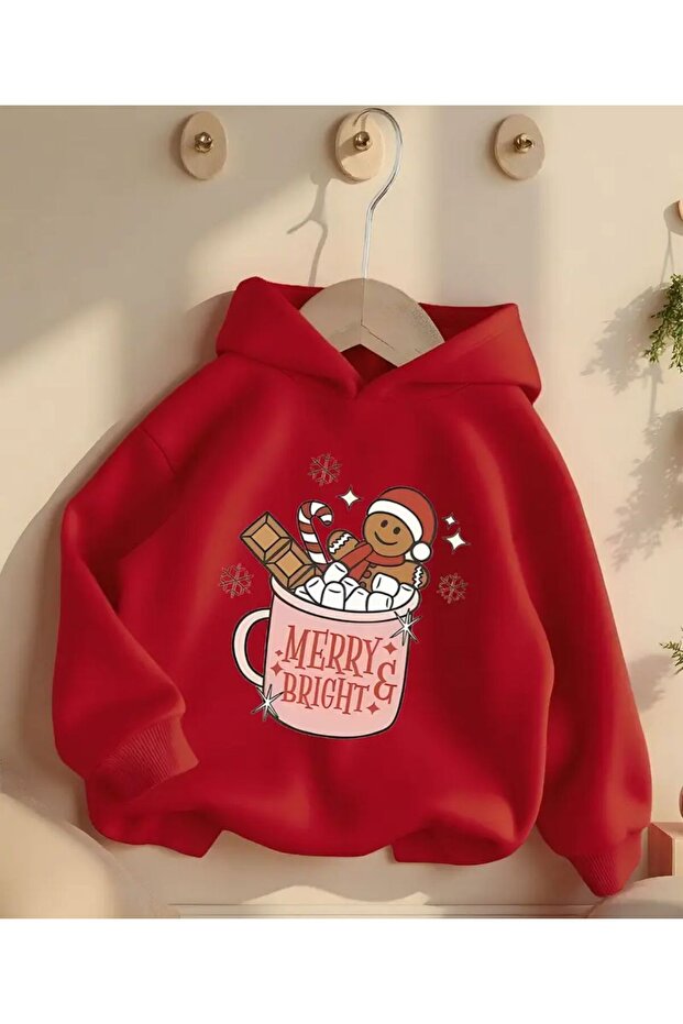 Merry Bright Print Detailed Hooded Sweatshirt