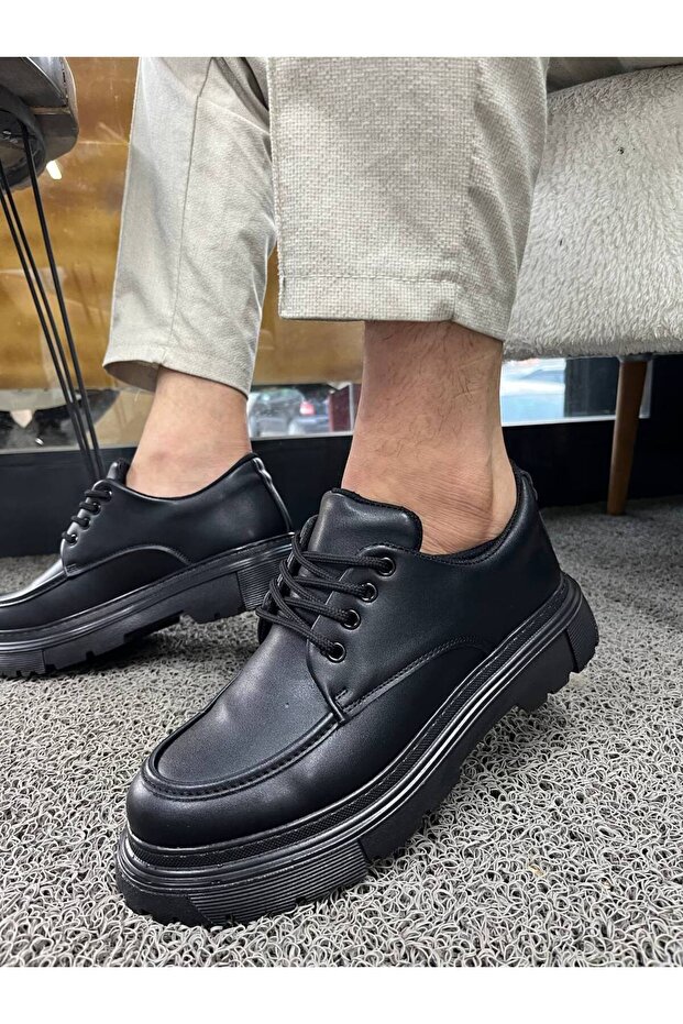 Lucy Shoes YG-X6 Erkek Günlük Bağcıklı Cilt Klasik Ayakkabı CST - Siyah