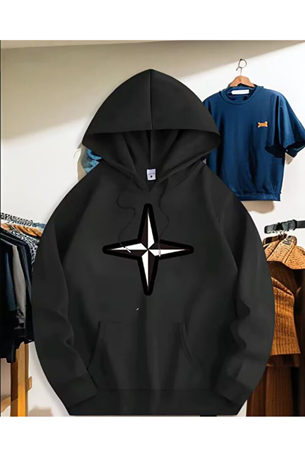 Printed Detail Hooded Sweatshirt