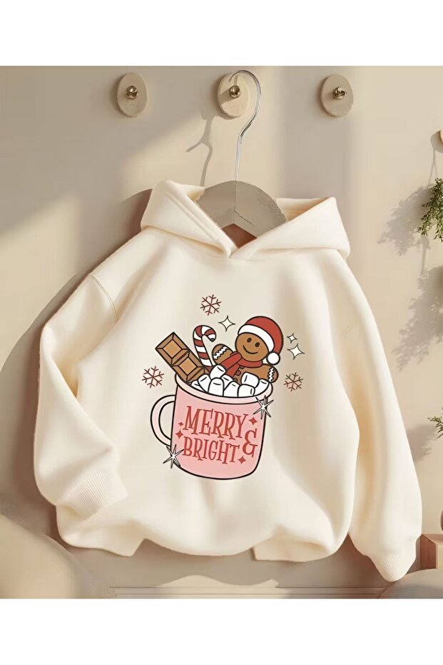 Merry Bright Print Detailed Hooded Sweatshirt