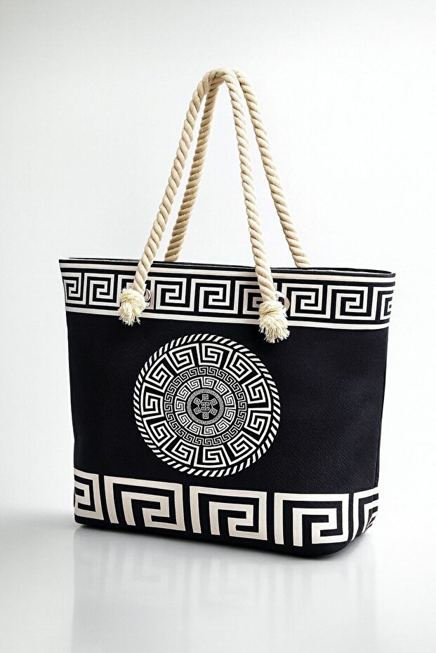 Black and White Patterned Women's Beach Bag (Special Design)