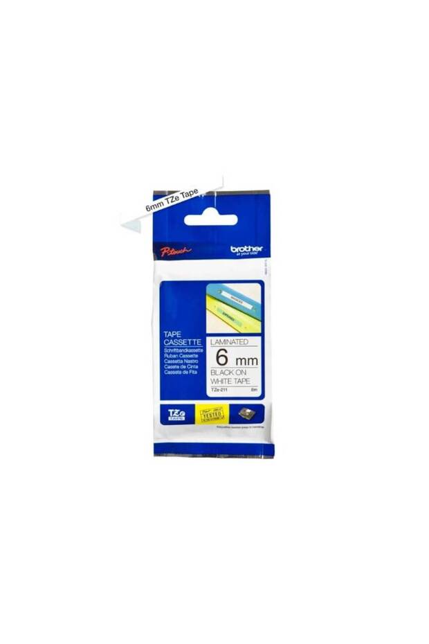 TZe-211 Labelling Tape Cassette – Black on White, 6mm wide