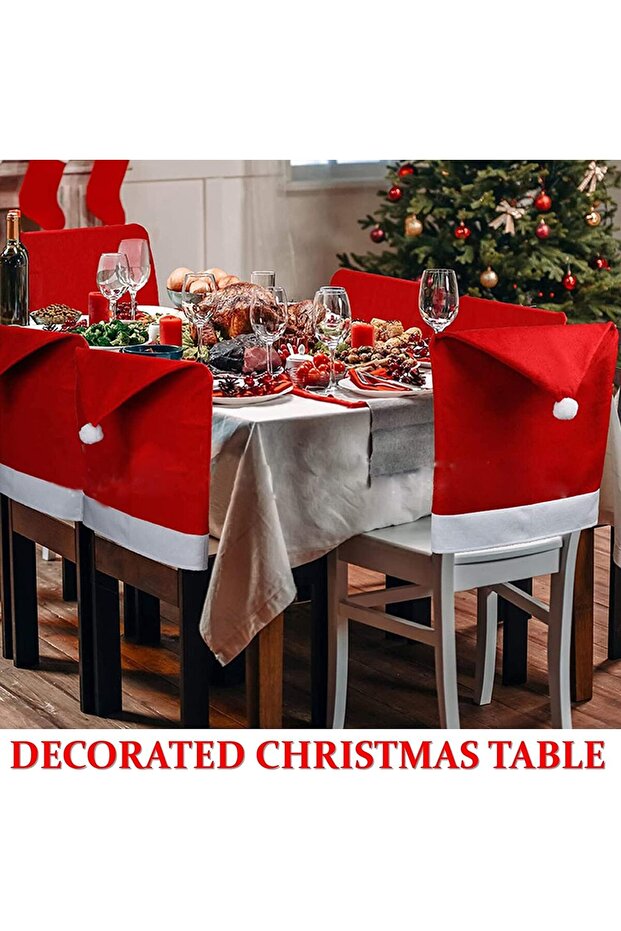 Christmas Chair Covers Set of 6 Santa Hat Chair Back Covers (Red)