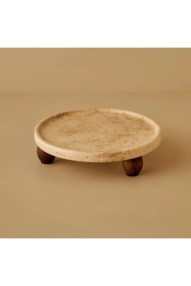 Ephesus Travertine Round Decorative Display Stand Console Front Natural