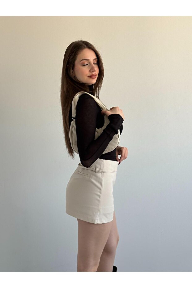 İnce Kemerli Şort Etek - 6