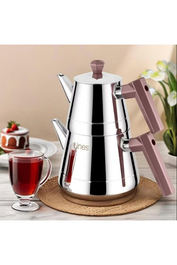 Yonca L-3065 Pyramid Family Size Steel Teapot Bakelite Bronze