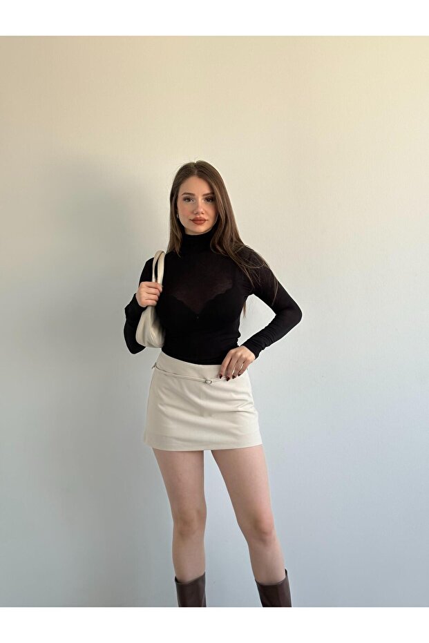 İnce Kemerli Şort Etek - 5