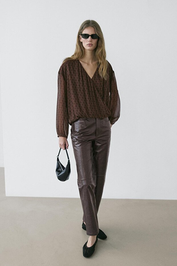 Flowing polka dot wrap blouse - 4