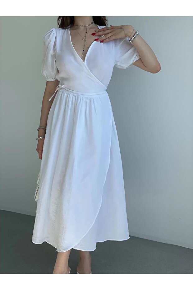 Müslin Kruvaze Elbise - 5