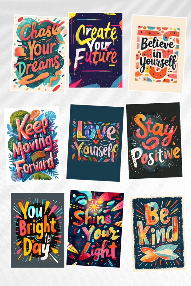 Motivational Quotes No:1 Themed Set of 9 Postcards
