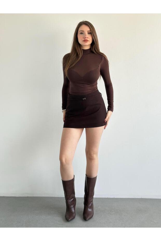 İnce Kemerli Şort Etek - 1