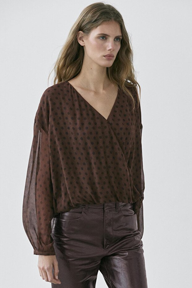 Flowing polka dot wrap blouse - 2