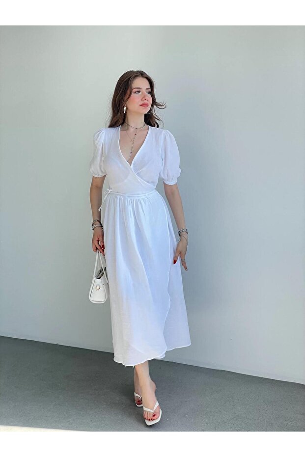 Müslin Kruvaze Elbise - 8