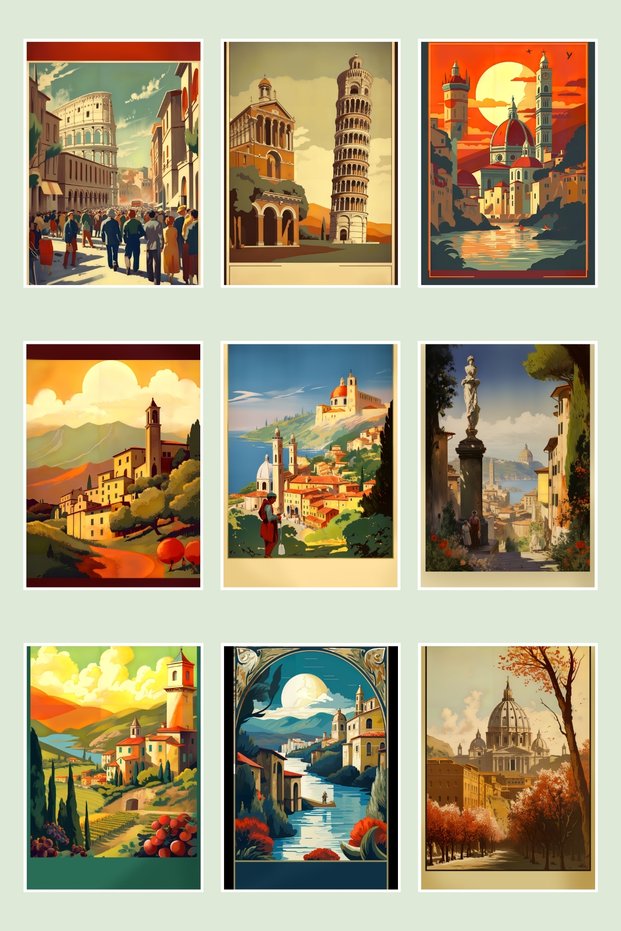 Tourist Cities No:5 Themed Set of 9 Postcards