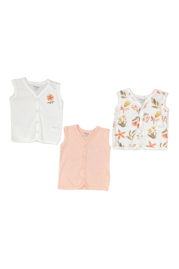 Baby Girl Baby Flower Garden 3-Piece Vest Set Ecru 15005