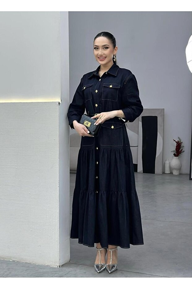 Siyah cepli kot elbise - 1