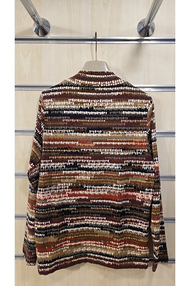 نصف الياقة المدورة منقوشة بلوزة - 6