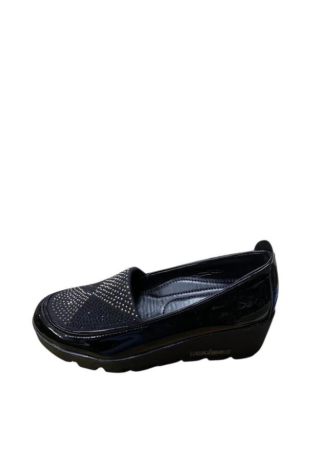 Women's Patent Leather Stone Wedge Heel Shoes