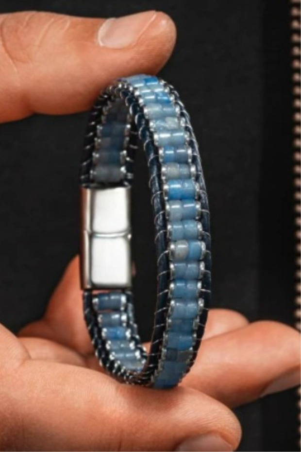 Men's Leather Cord Natural Stone Bracelet - Gift for Lover, Spouse, Father, Friend