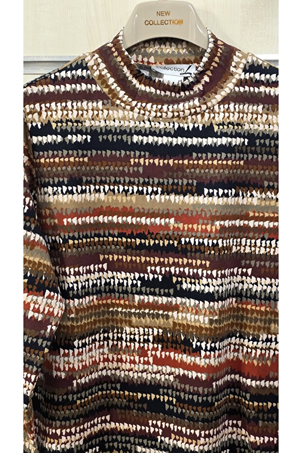 نصف الياقة المدورة منقوشة بلوزة - 5