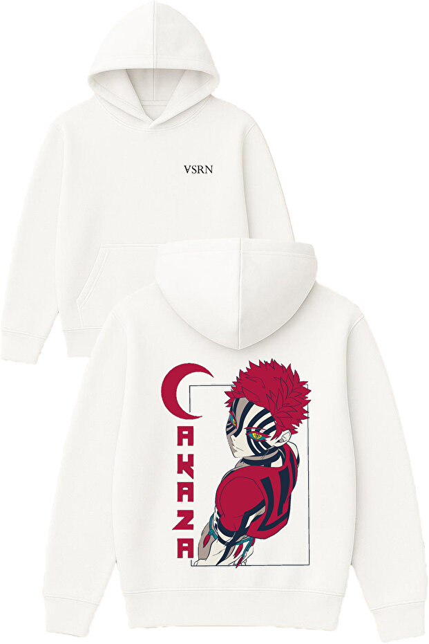 Akaza Design Printed Oversized White Hooded Sweatshirt