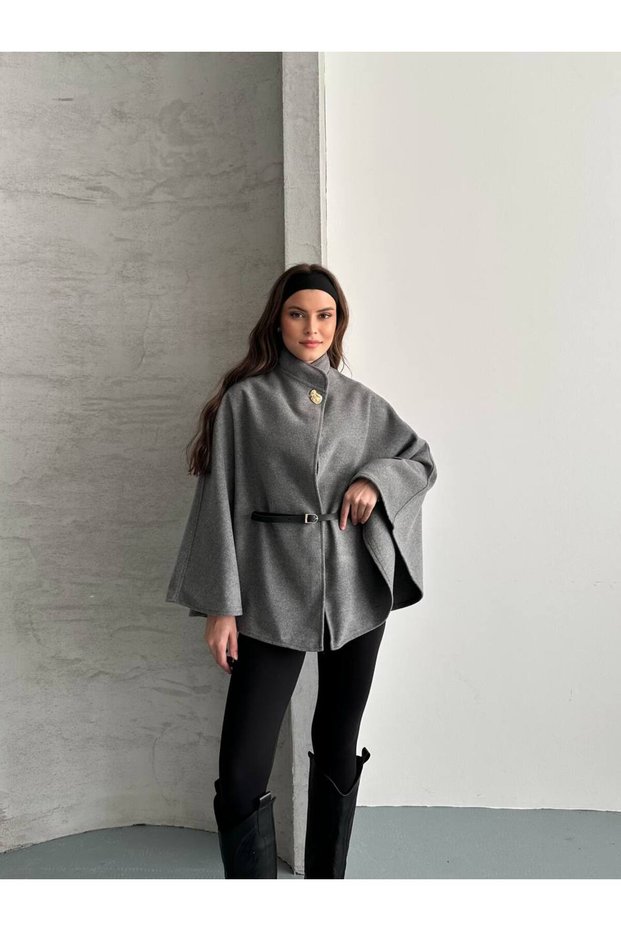 Asur Boutique Women's Imported Cashmere Belted Poncho Standard Size 36-40