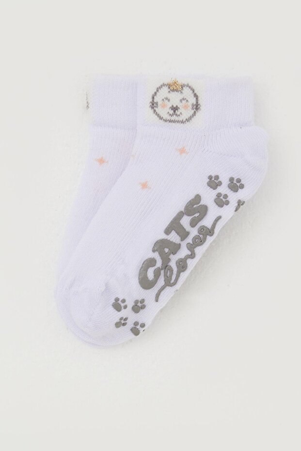 Girl's Socks Abs Li Cute Teddy Bear Printed 1-6 Years Old, White