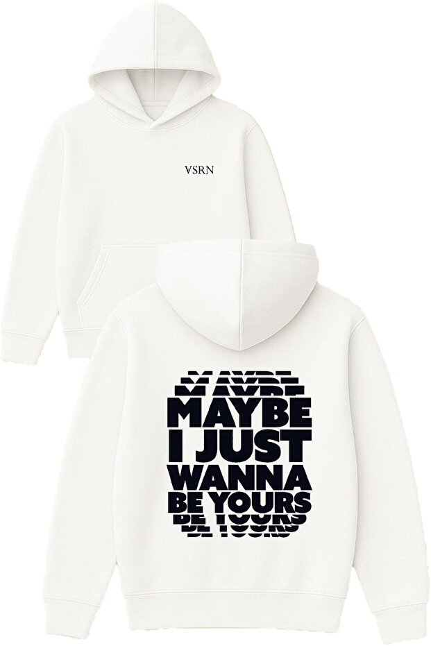Maybe Tasarım Printed Oversized White Hooded Sweatshirt