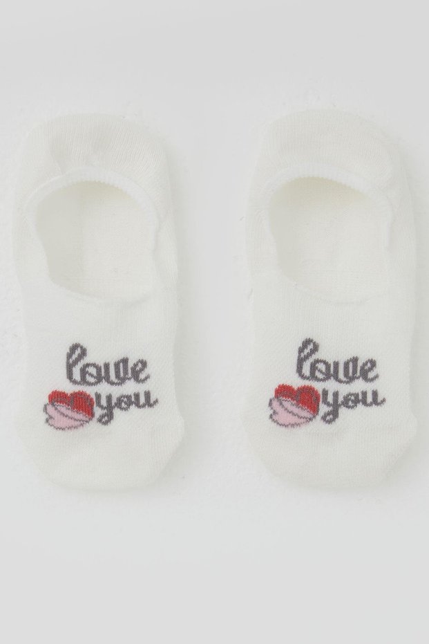 Girl's Ballerina Socks Love Themed Heart Printed 5-14 Years Old, Ecru