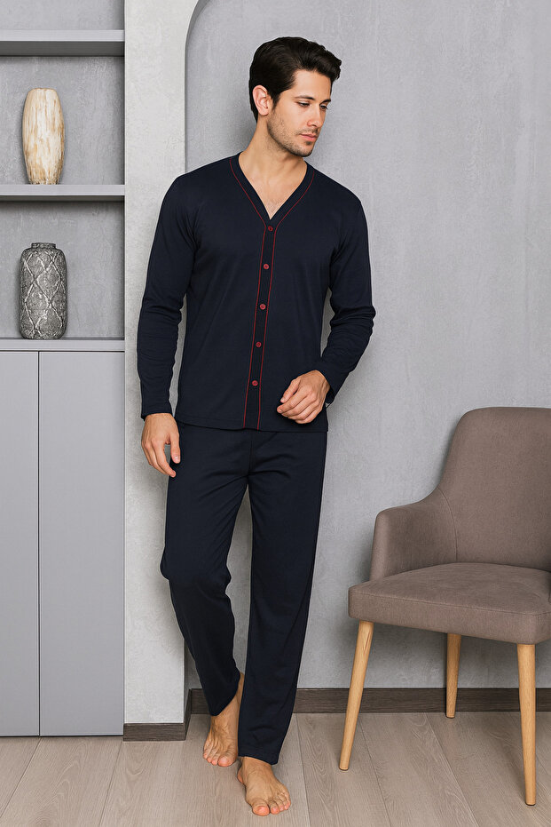 Men's Pajama Set Buttoned Model - 1