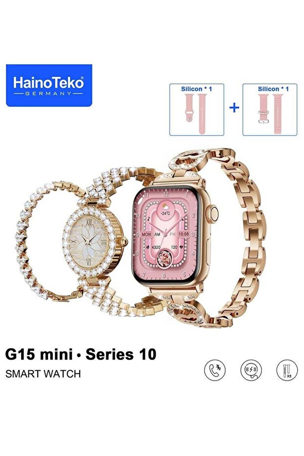 Haino Teko G15 Mini Smartwatch Series 10 Combo with Analog Watch, Bracelet & 3 Straps