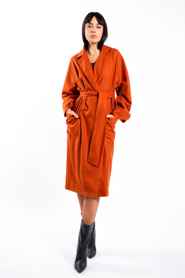 Oversized wool coat with drawstring - 2