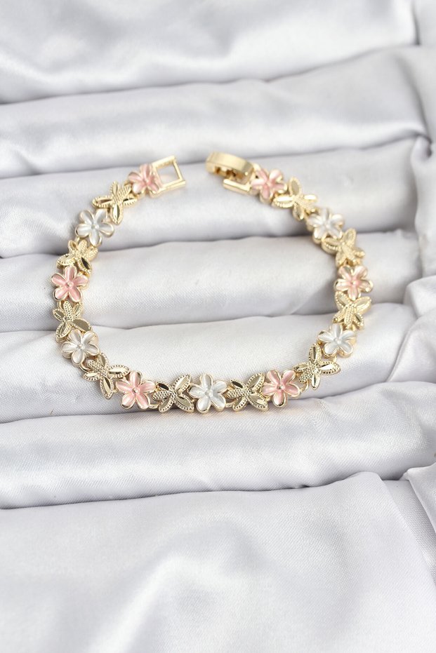 Lotus Model Brass Gold and Pink Color Women's Bracelet