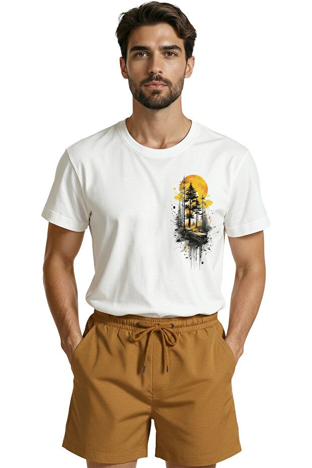 Forest and Sunset Themed Artistic Nature Printed Premium Men's T-Shirt