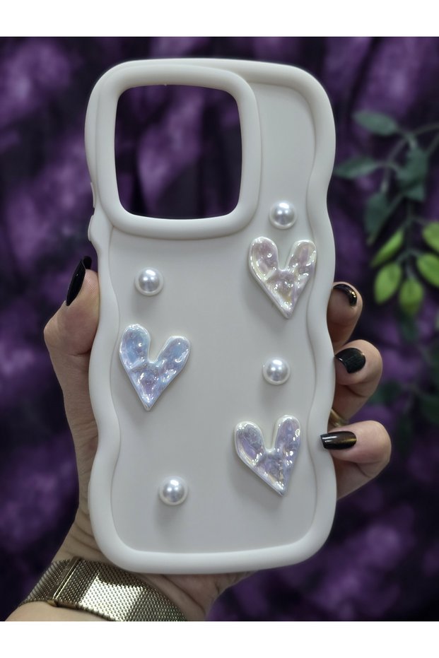 Realme C63 and Realme C61 Compatible Shiny Heart & Pearl Detailed Soft Stylish Phone Case