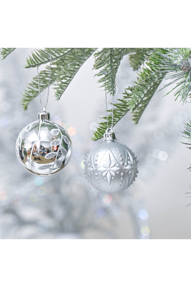 Christmas Balls, Red White Set of 24, 6CM Traditional Ornaments for Christmas Decoration