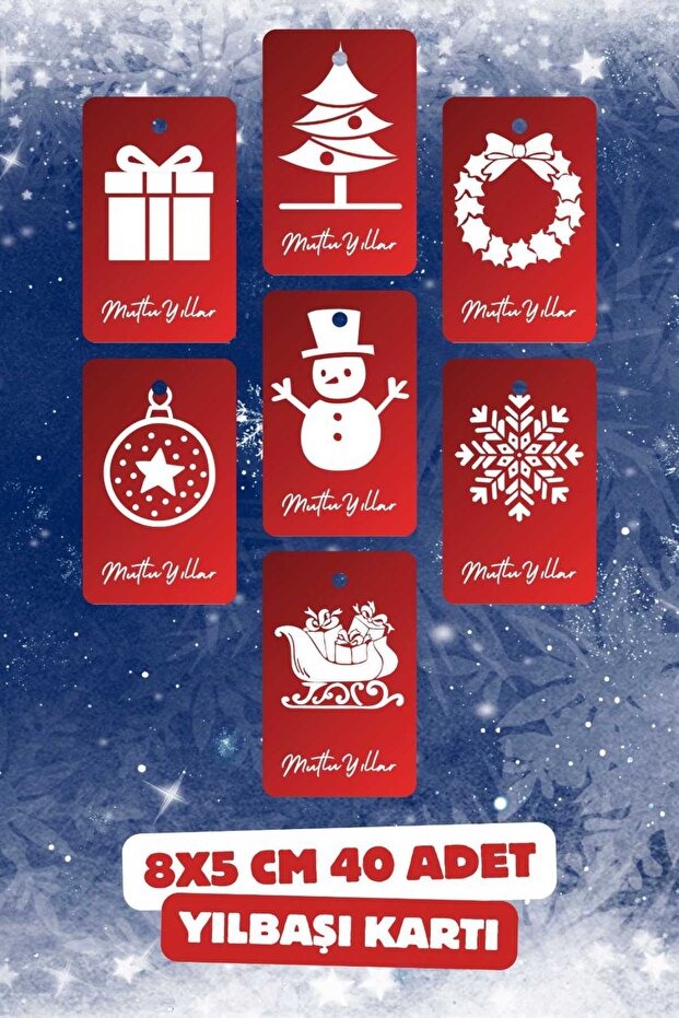 New Year Card 8X5 cm Perforated Cardboard Label 40 Pieces - Happy New Year Gift Packaging Label