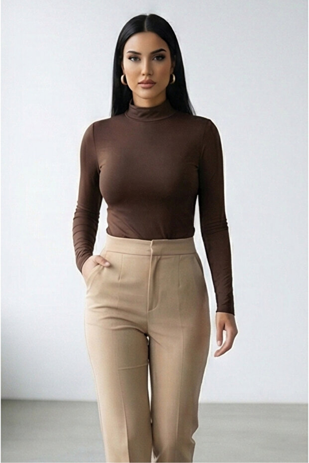 Kadın Dik Yaka Basic Bluz - 1