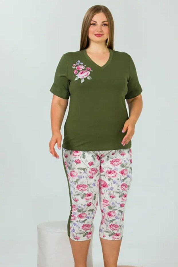 Rose patterned large size pajama set - 2