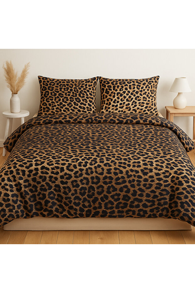 Leopard Pattern Double Duvet Cover Set (with Beige Sheets)
