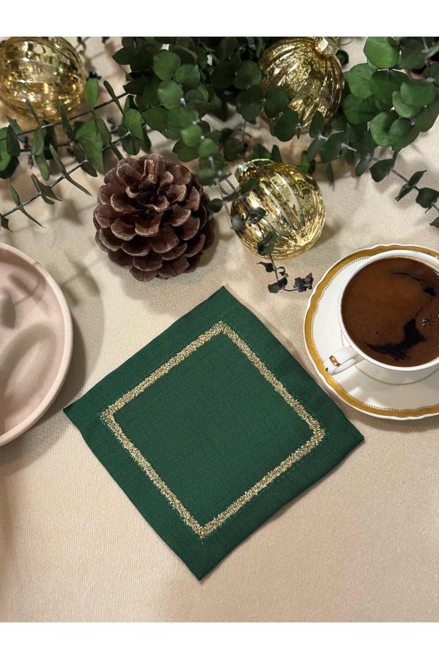 New Year's Diamond Series Embroidered Green Cocktail Napkin Set of 2
