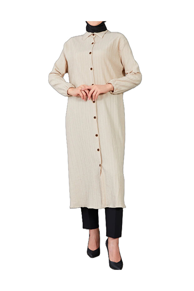 Zenne Long Tunic with Buttons and Elasticated Sleeves, Long Tunic, Islamic Clothing