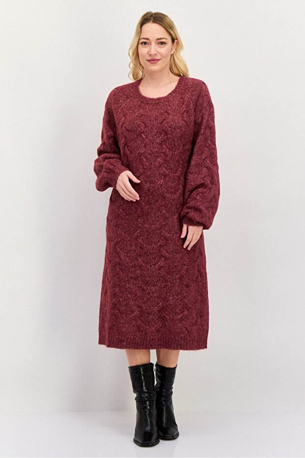 Women Knitted Sweater Dress, Burgundy