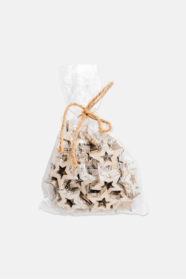 24 Pieces Wooden Washed Mini Stars, Natural